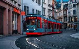 Preview wallpaper tram, buildings, wires, rails