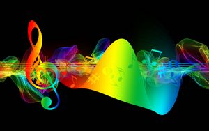 Preview wallpaper treble clef, musical notes, multicolored, rainbow