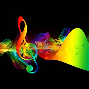 Preview wallpaper treble clef, musical notes, multicolored, rainbow