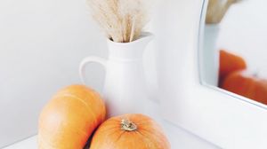 Preview wallpaper vase, pumpkins, aesthetics, white