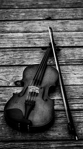 Preview wallpaper violin, bw, violin bow, musical instrument