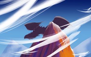 Preview wallpaper warrior, silhouette, dragon, mountains, art