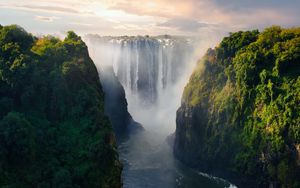 Preview wallpaper waterfalls, rocks, cliff, landscape, nature