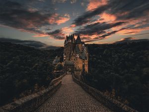 Preview wallpaper wierschem, germany, castle, trail, evening, sky