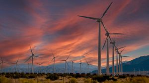 Preview wallpaper windmills, energy, clouds