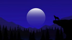 Preview wallpaper wolf, moon, trees, hills, night, vector, art